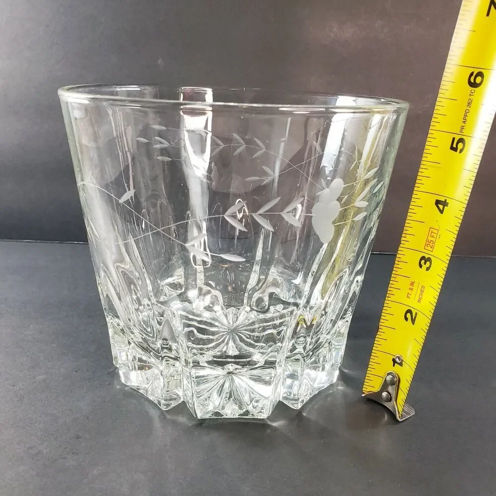 Vtg Ice Bucket Heritage By Princess House Etched Flower Pattern Elegant Barware
